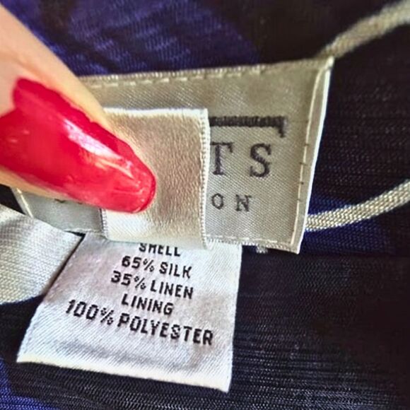 Talbots Collection Silk Linen Skirt Blue White Nautical Preppy Chain Print 8 - Picture 7 of 9